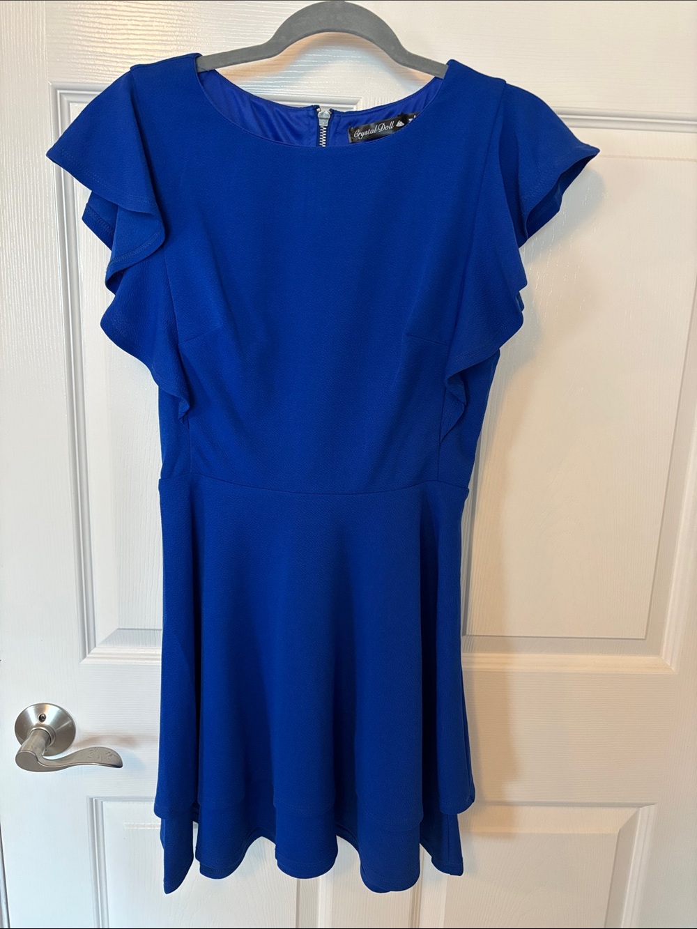 Crystal Doll Royal Blue Ruffle-Sleeve Mini Dress